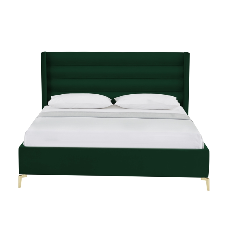 Posh Living Kaeson Upholstered Velvet & Wood King Platform Bed in Green