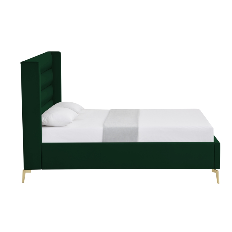 Posh Living Kaeson Upholstered Velvet & Wood King Platform Bed in Green