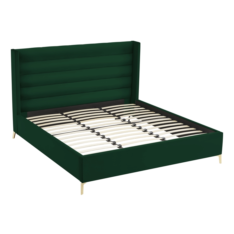 Posh Living Kaeson Upholstered Velvet & Wood King Platform Bed in Green