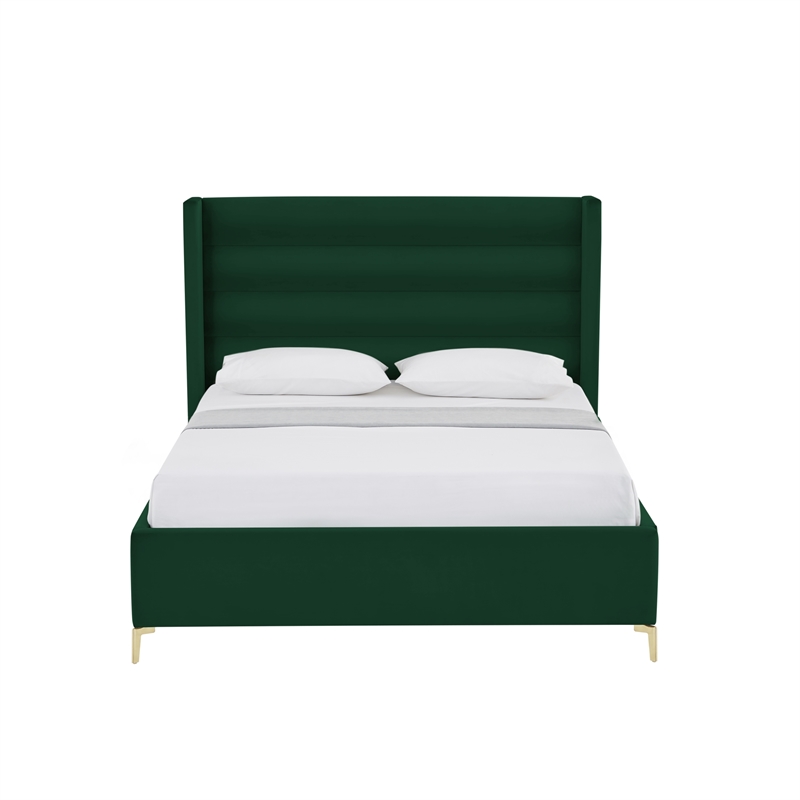 Posh Living Kaeson Upholstered Velvet & Wood Queen Platform Bed in Green