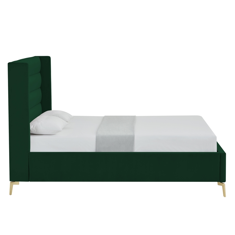 Posh Living Kaeson Upholstered Velvet & Wood Queen Platform Bed in Green