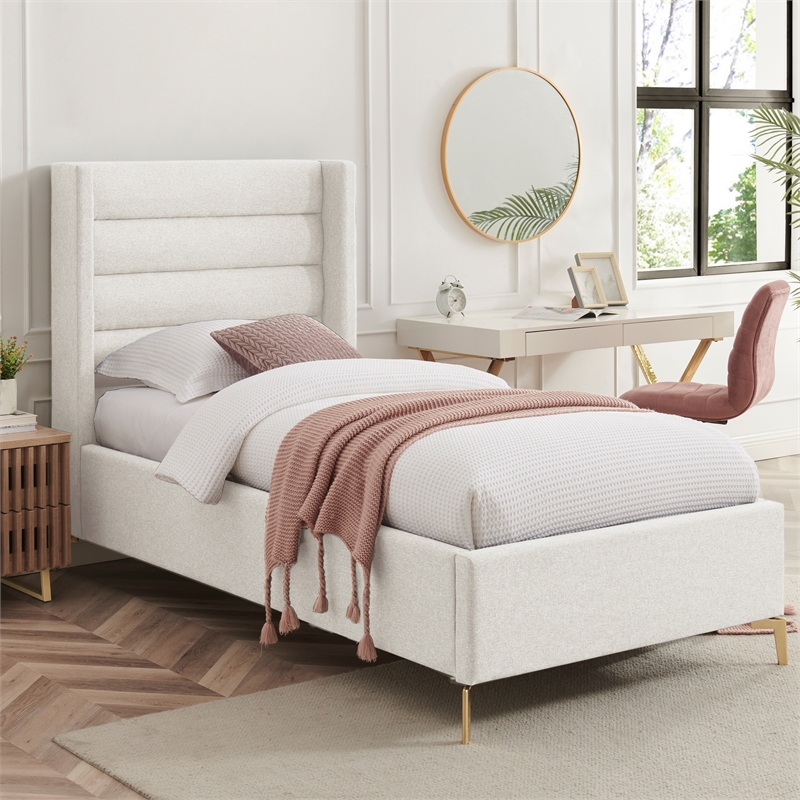 Posh Living Kaeson Upholstered Linen & Wood Twin XL Platform Bed in Light Beige