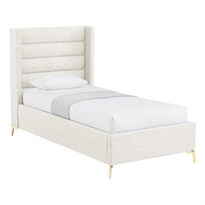 Posh Living Kaeson Upholstered Linen & Wood Twin XL Platform Bed in Light Beige