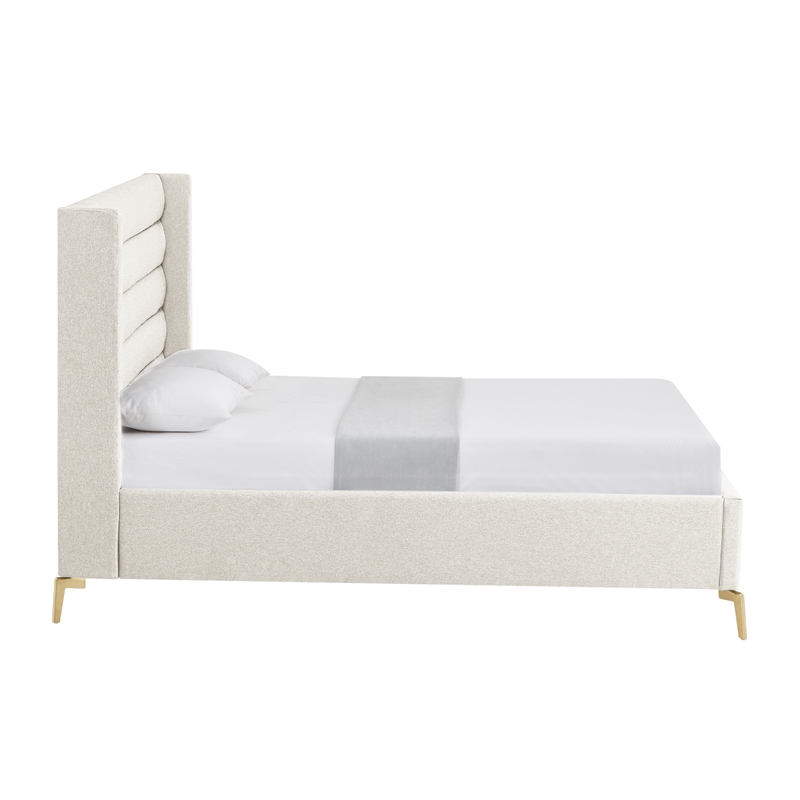 Posh Living Kaeson Upholstered Linen & Wood King Platform Bed in Light Beige