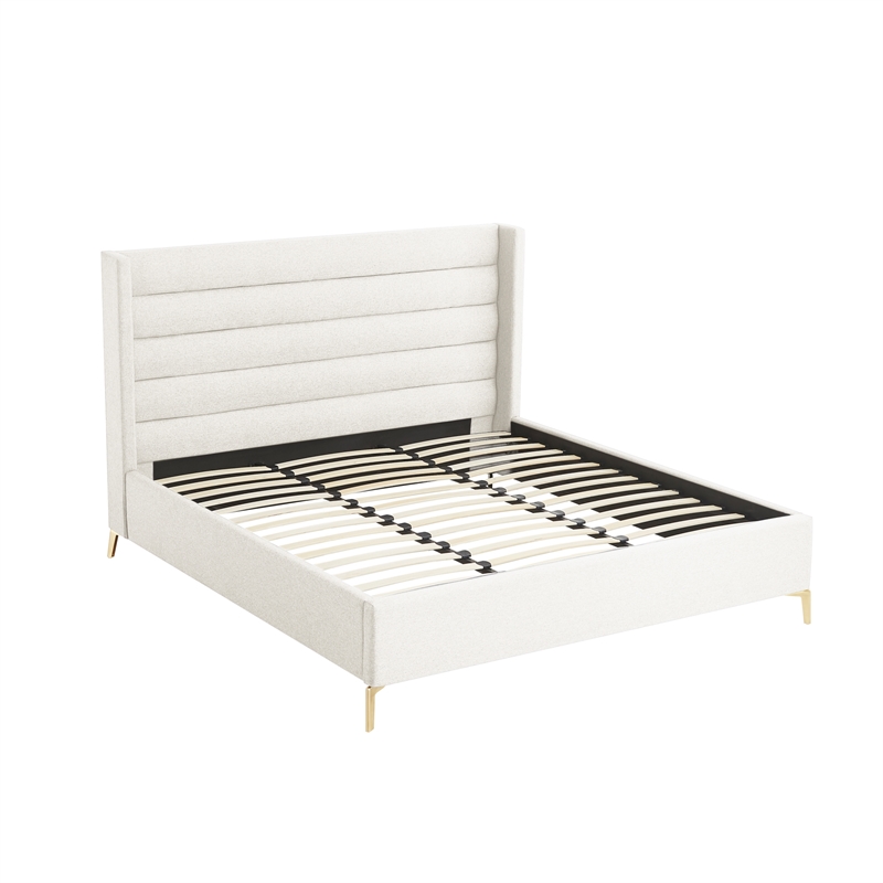 Posh Living Kaeson Upholstered Linen & Wood Queen Platform Bed in Light Beige