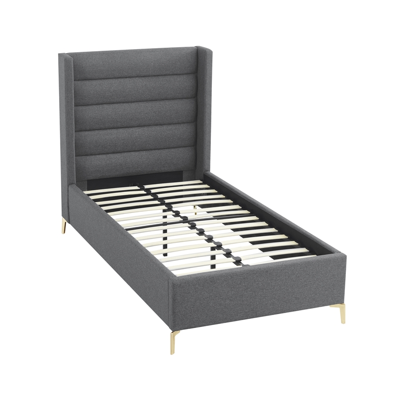 Posh Living Kaeson Upholstered Linen & Wood Full Platform Bed in Gray