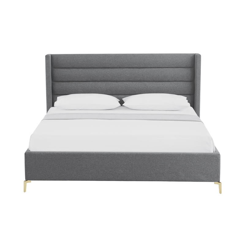 Posh Living Kaeson Upholstered Linen & Wood King Platform Bed in Gray
