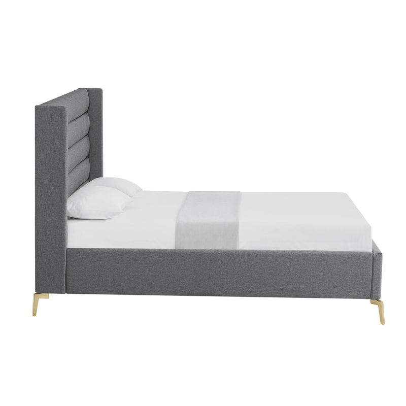 Posh Living Kaeson Upholstered Linen & Wood King Platform Bed in Gray