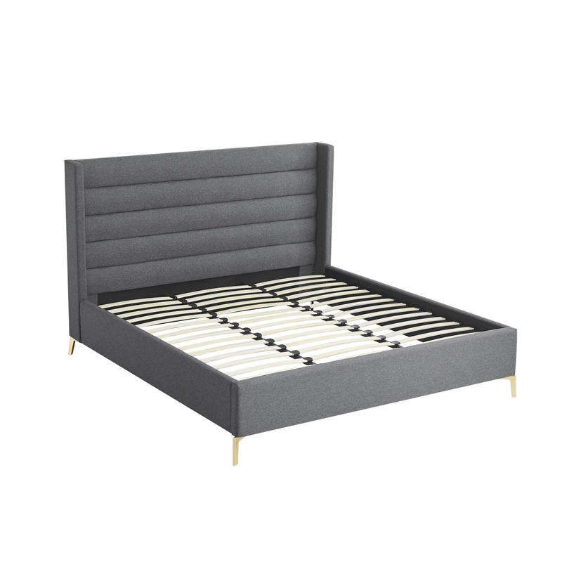 Posh Living Kaeson Upholstered Linen & Wood King Platform Bed in Gray