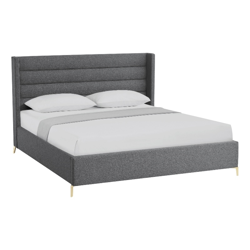 Posh Living Kaeson Upholstered Linen & Wood King Platform Bed in Gray