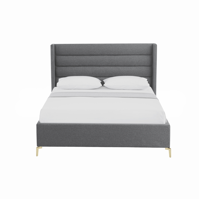 Posh Living Kaeson Upholstered Linen & Wood Queen Platform Bed in Gray