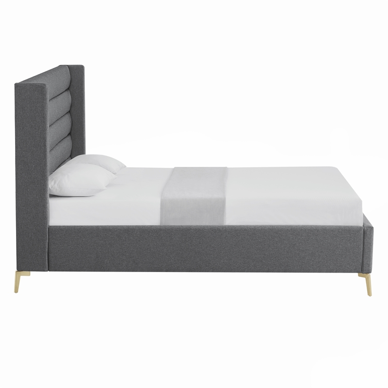 Posh Living Kaeson Upholstered Linen & Wood Queen Platform Bed in Gray
