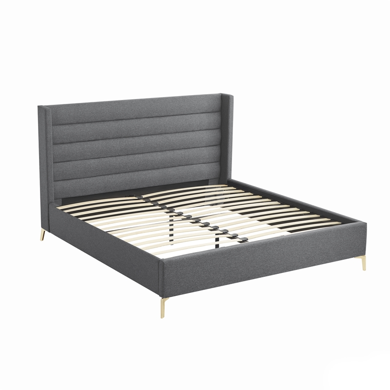 Posh Living Kaeson Upholstered Linen & Wood Queen Platform Bed in Gray