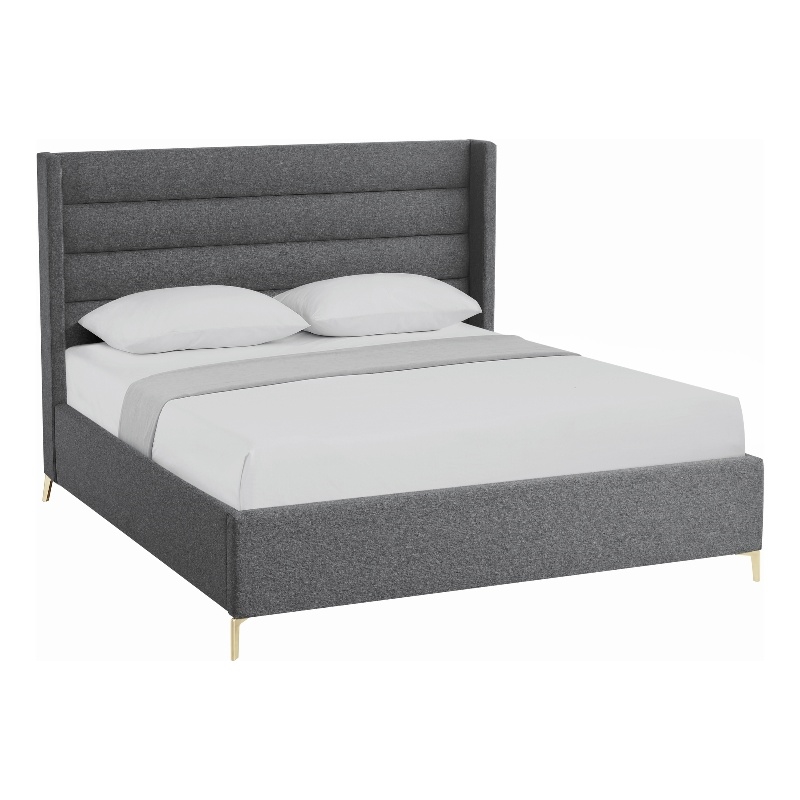 Posh Living Kaeson Upholstered Linen & Wood Queen Platform Bed in Gray