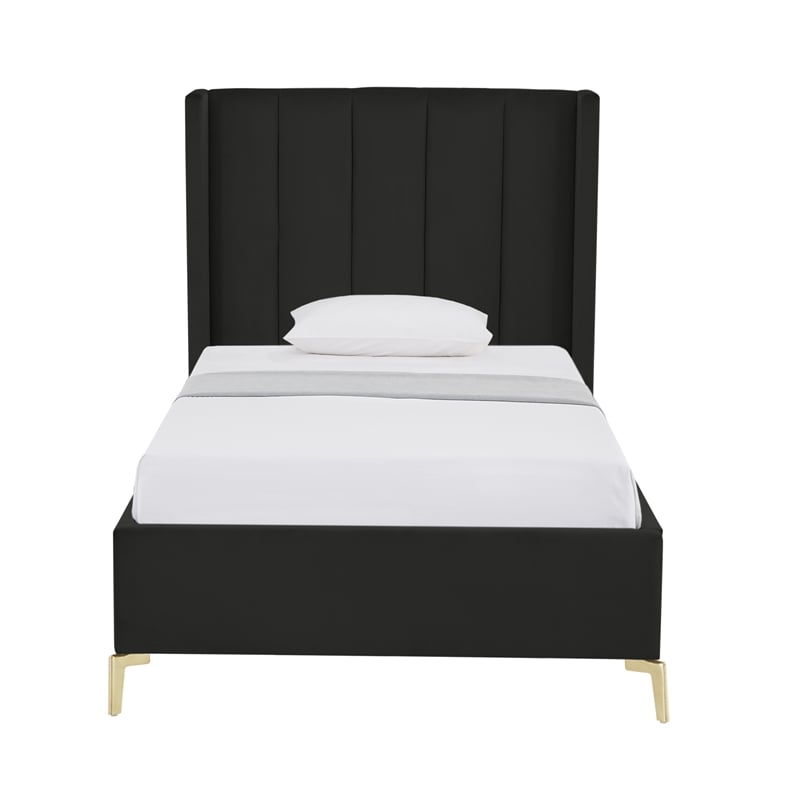 Posh Living Kam Upholstered Velvet & Wood Twin XL Platform Bed in Black