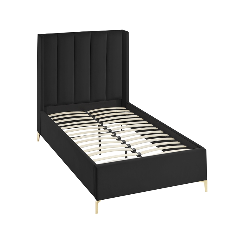 Posh Living Kam Upholstered Velvet & Wood Twin XL Platform Bed in Black