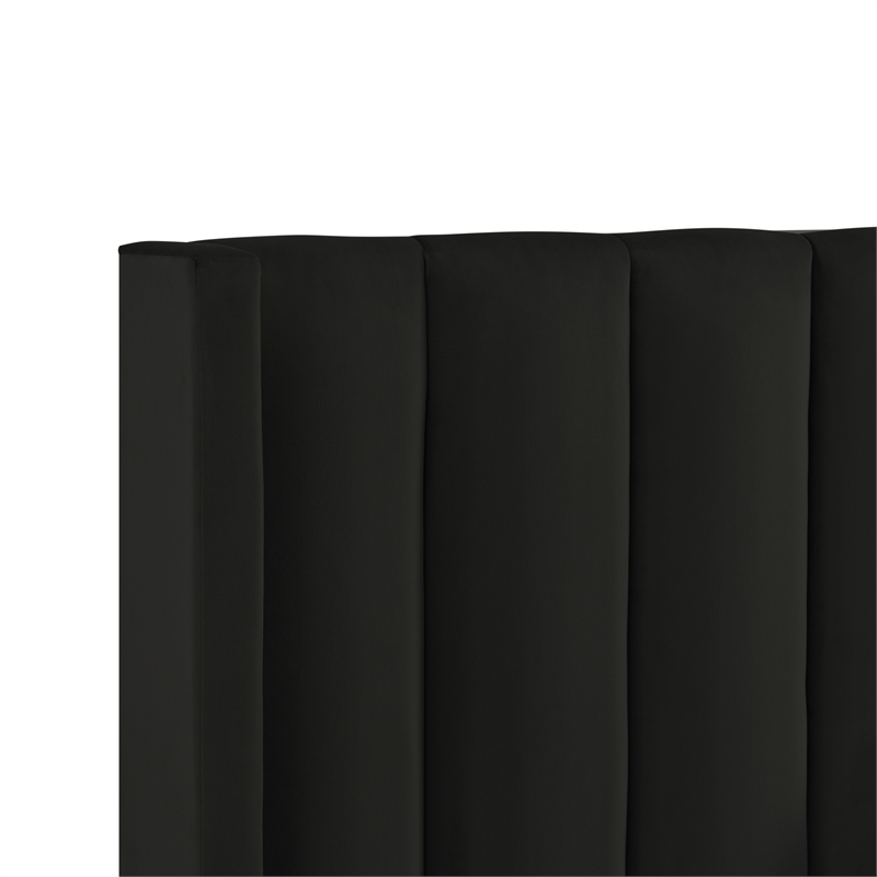Posh Living Kam Upholstered Velvet & Wood Twin XL Platform Bed in Black