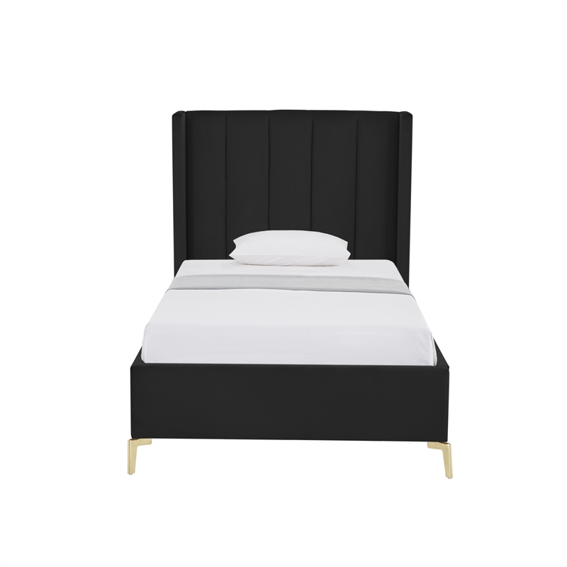 Posh Living Kam Upholstered Velvet & Wood Full Platform Bed in Black