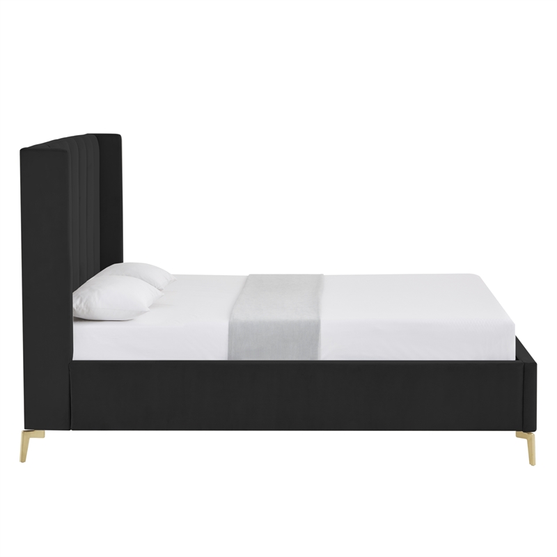 Posh Living Kam Upholstered Velvet & Wood Full Platform Bed in Black
