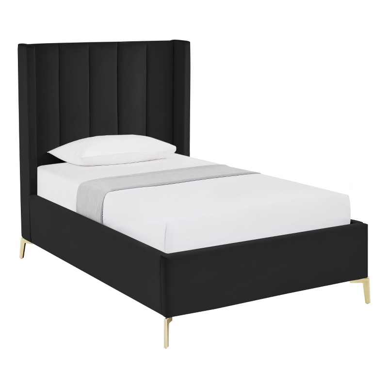 Posh Living Kam Upholstered Velvet & Wood Full Platform Bed in Black