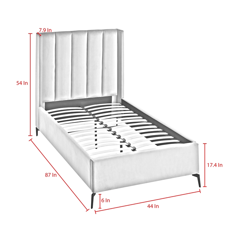Posh Living Kam Upholstered Velvet & Wood Twin XL Platform Bed in Cream White