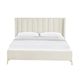 Posh Living Kam Upholstered Velvet & Wood King Platform Bed in Cream White