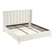 Posh Living Kam Upholstered Velvet & Wood King Platform Bed in Cream White