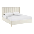 Posh Living Kam Upholstered Velvet & Wood King Platform Bed in Cream White