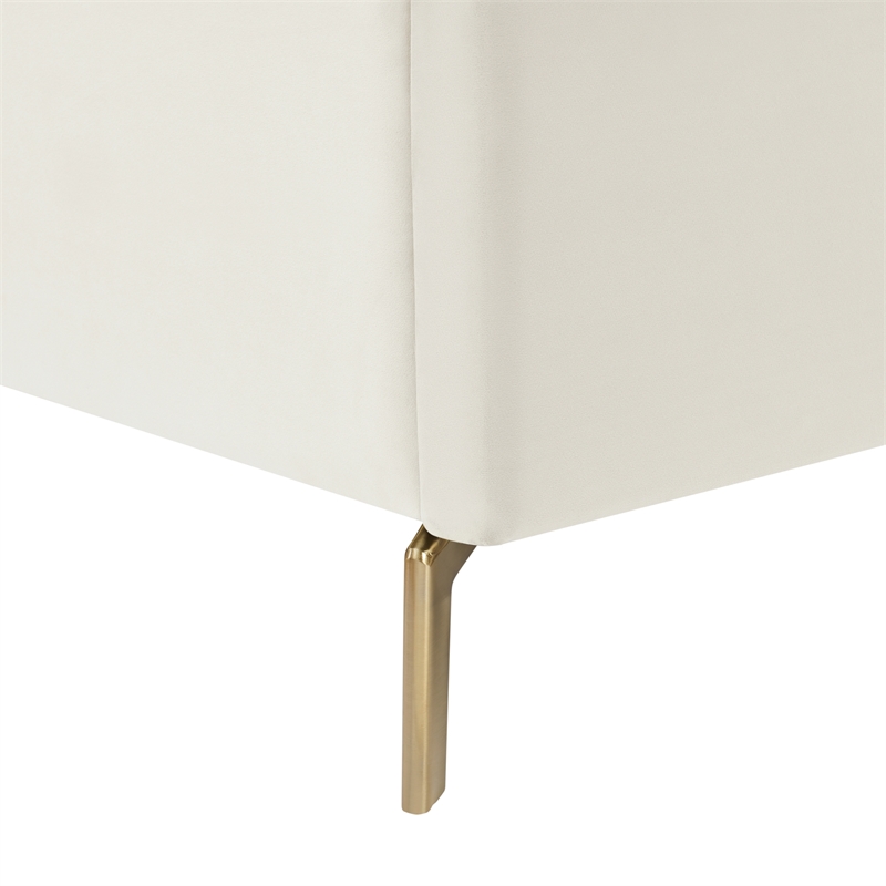 Posh Living Kam Upholstered Velvet & Wood Queen Platform Bed in Cream White