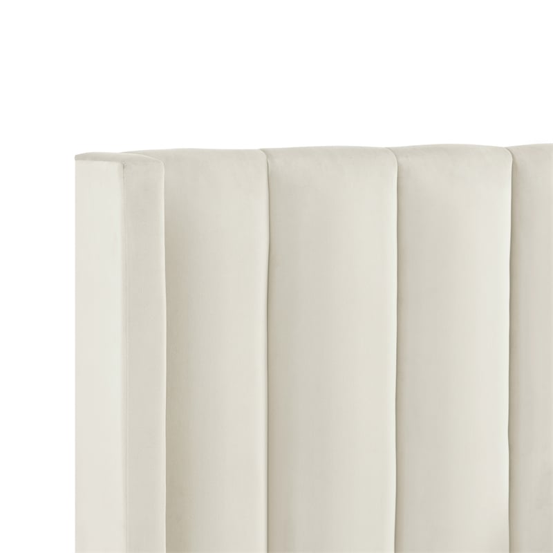 Posh Living Kam Upholstered Velvet & Wood Queen Platform Bed in Cream White