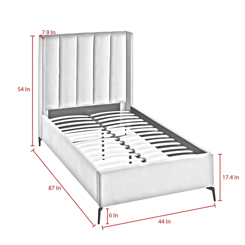Posh Living Kam Upholstered Velvet & Wood Twin XL Platform Bed in Light Gray