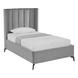 Posh Living Kam Upholstered Velvet & Wood Twin XL Platform Bed in Light Gray