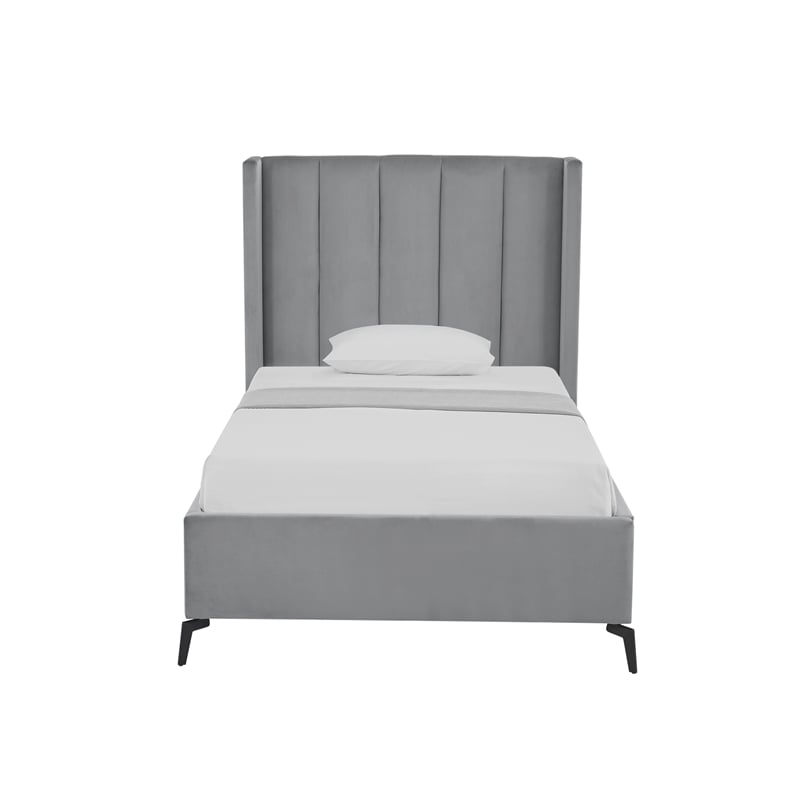 Posh Living Kam Upholstered Velvet & Wood Full Platform Bed in Light Gray