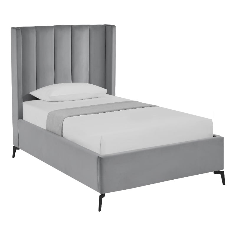 Posh Living Kam Upholstered Velvet & Wood Full Platform Bed in Light Gray