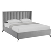 Posh Living Kam Upholstered Velvet & Wood King Platform Bed in Light Gray