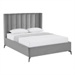 Posh Living Kam Upholstered Velvet & Wood Queen Platform Bed in Light Gray