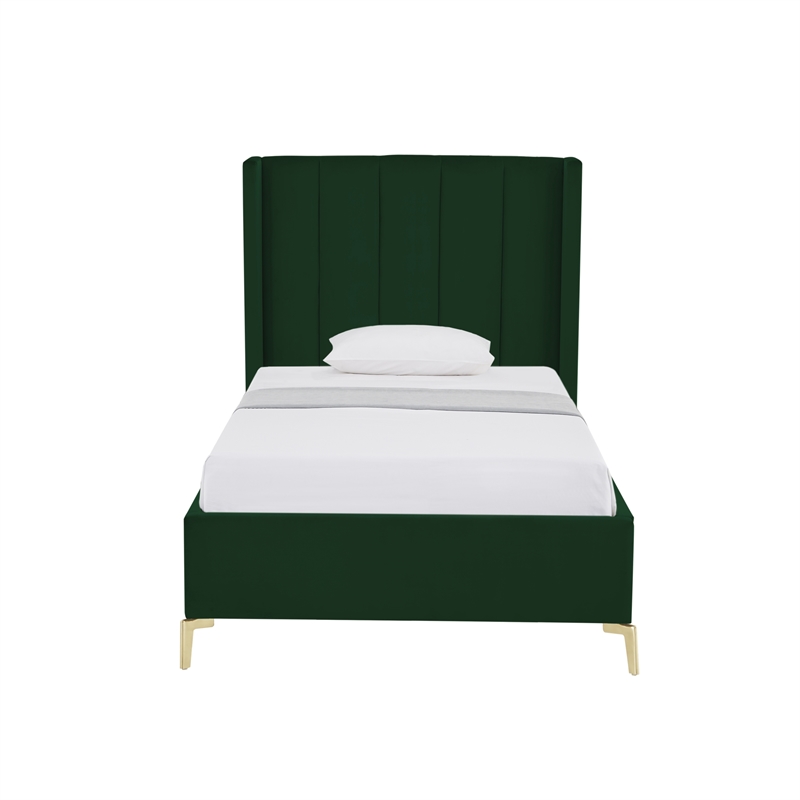 Posh Living Kam Upholstered Velvet & Wood Twin XL Platform Bed in Green