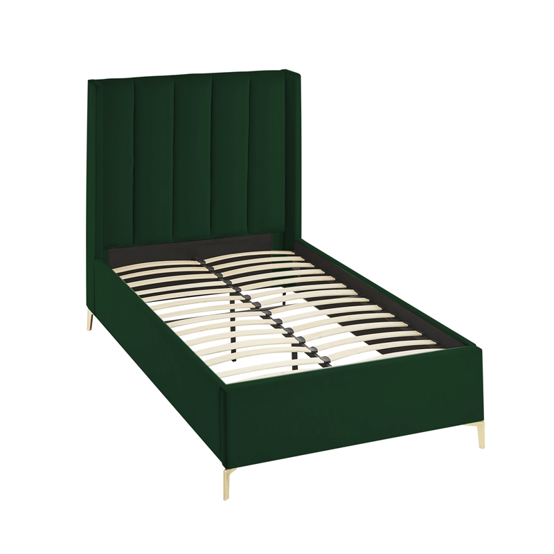 Posh Living Kam Upholstered Velvet & Wood Twin XL Platform Bed in Green