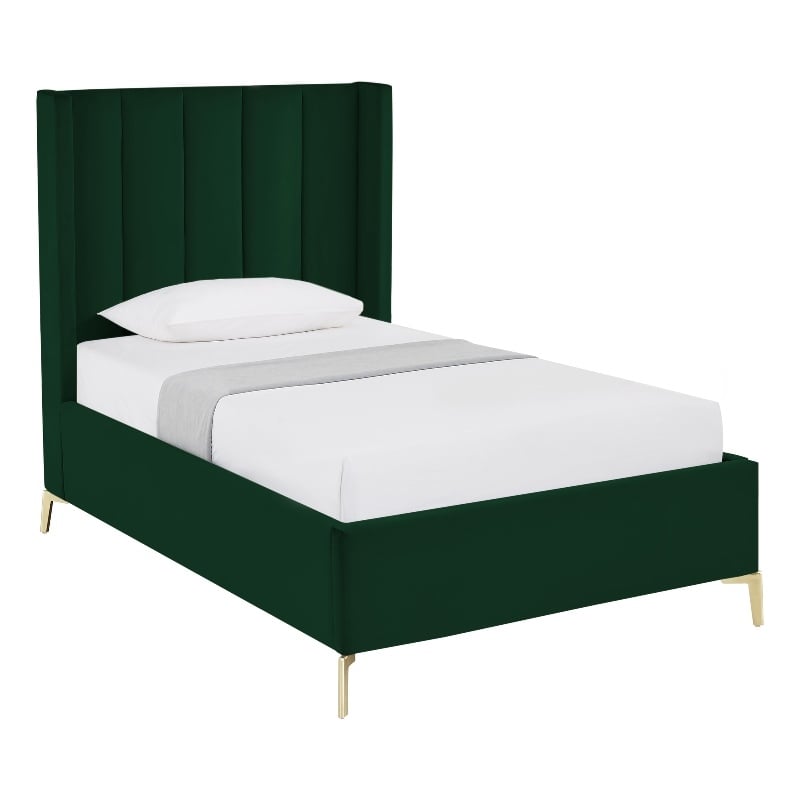 Posh Living Kam Upholstered Velvet & Wood Twin XL Platform Bed in Green