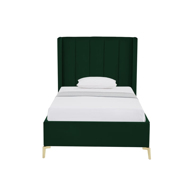 Posh Living Kam Upholstered Velvet & Wood Full Platform Bed in Green