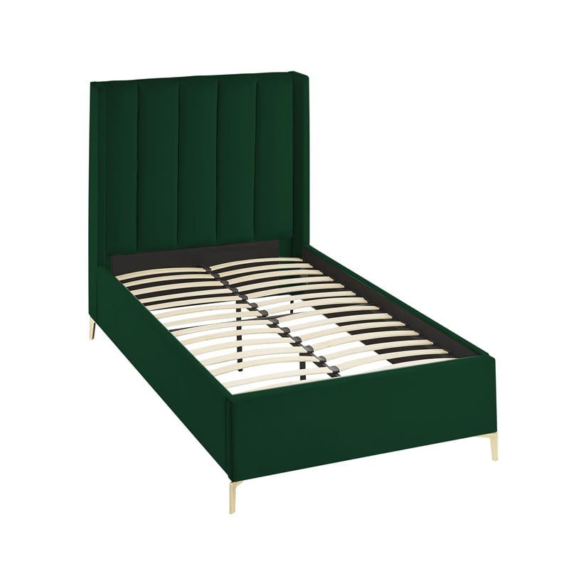 Posh Living Kam Upholstered Velvet & Wood Full Platform Bed in Green