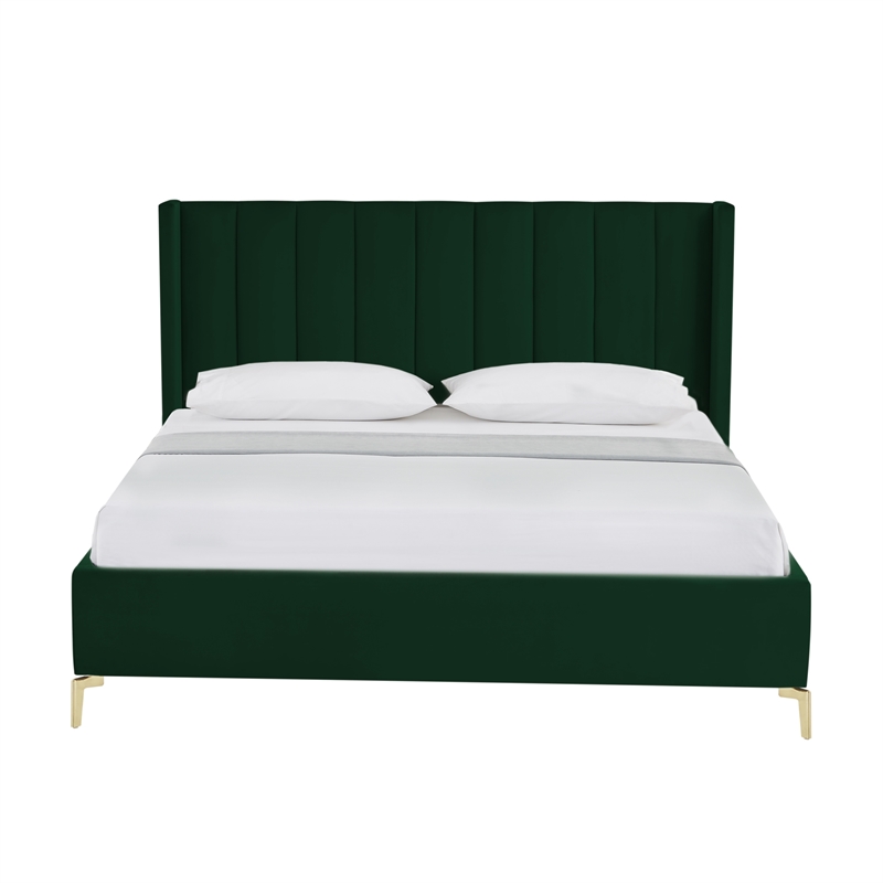 Posh Living Kam Upholstered Velvet & Wood King Platform Bed in Green