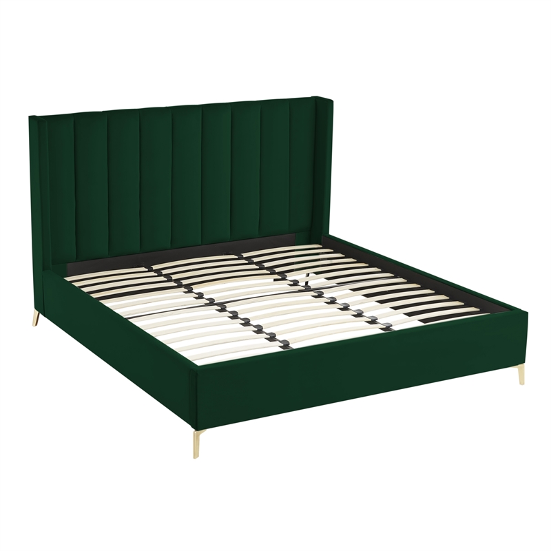 Posh Living Kam Upholstered Velvet & Wood King Platform Bed in Green