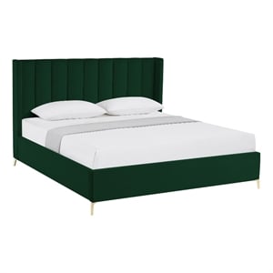 Posh Living Kam Upholstered Velvet & Wood King Platform Bed in Green