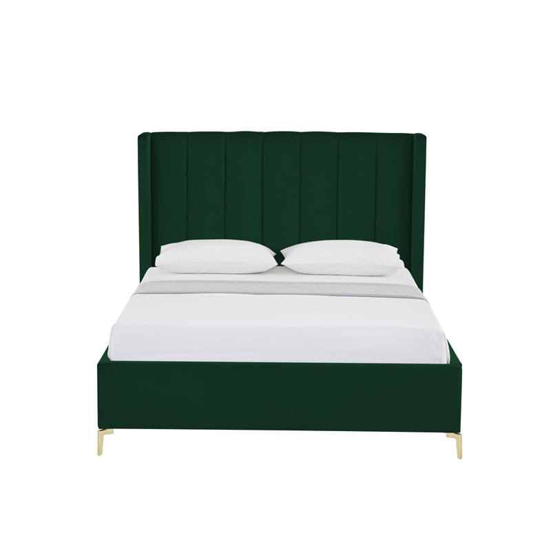Posh Living Kam Upholstered Velvet & Wood Queen Platform Bed in Green