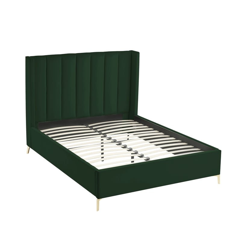 Posh Living Kam Upholstered Velvet & Wood Queen Platform Bed in Green