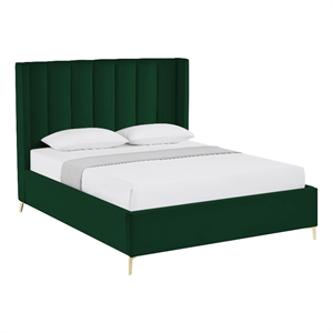 Posh Living Kam Upholstered Velvet & Wood Queen Platform Bed in Green