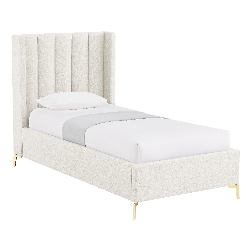 Posh Living Kam Upholstered Linen & Wood Twin XL Platform Bed in Light Beige