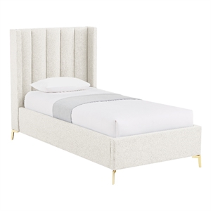 Posh Living Kam Upholstered Linen & Wood Twin XL Platform Bed in Light Beige