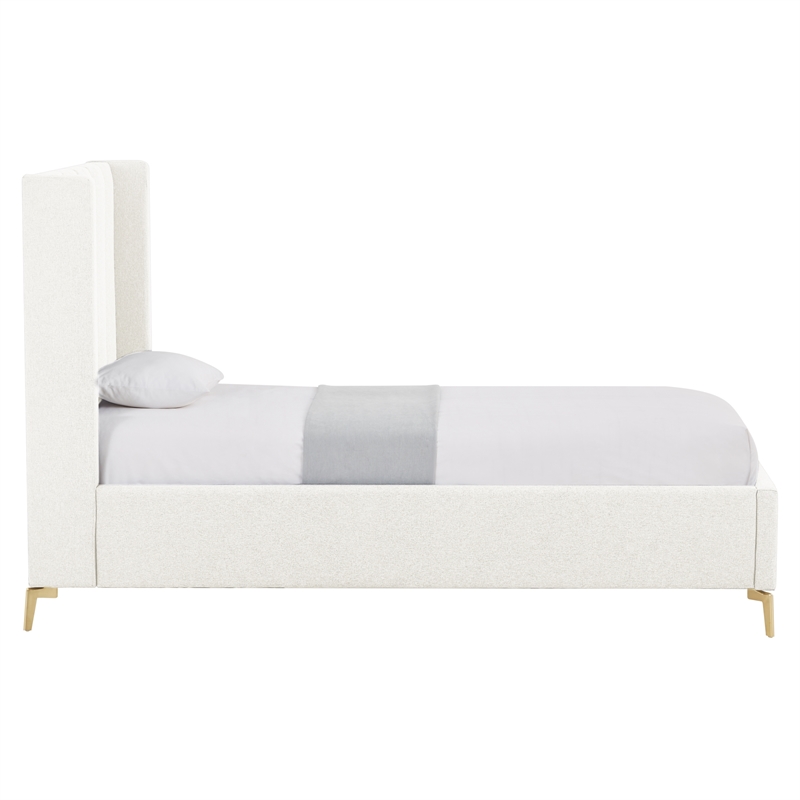 Posh Living Kam Upholstered Linen & Wood Full Platform Bed in Light Beige